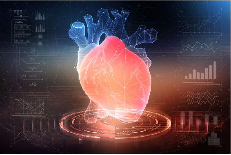 Abstract depiction of heart health and artificial intelligence