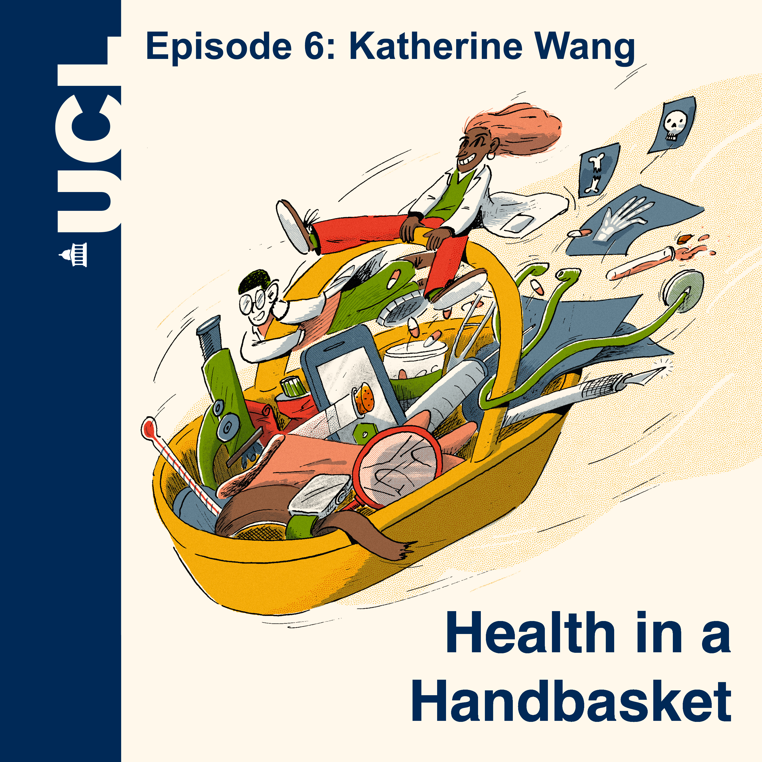 Promotional image for Katherine Wang's episode. People in a basket flying off