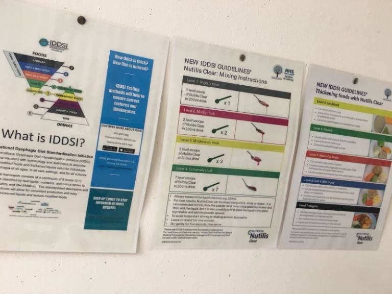 IDDSI posters in an NHS hospital