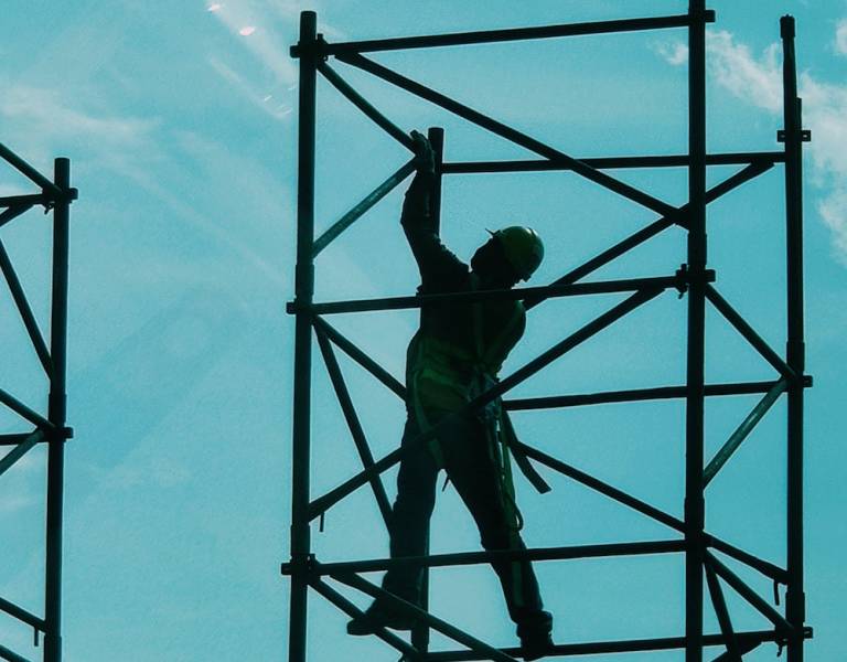 A worker on scaffolding