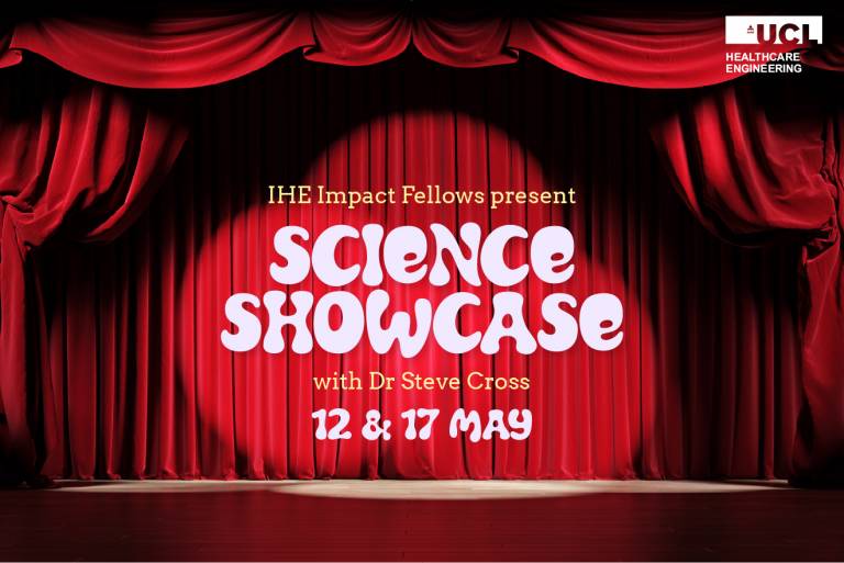 Science Showcase: Graphic image of curtains with Science Showcase written on top
