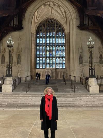 Professor Marianna Obrist in front of the House of Commons