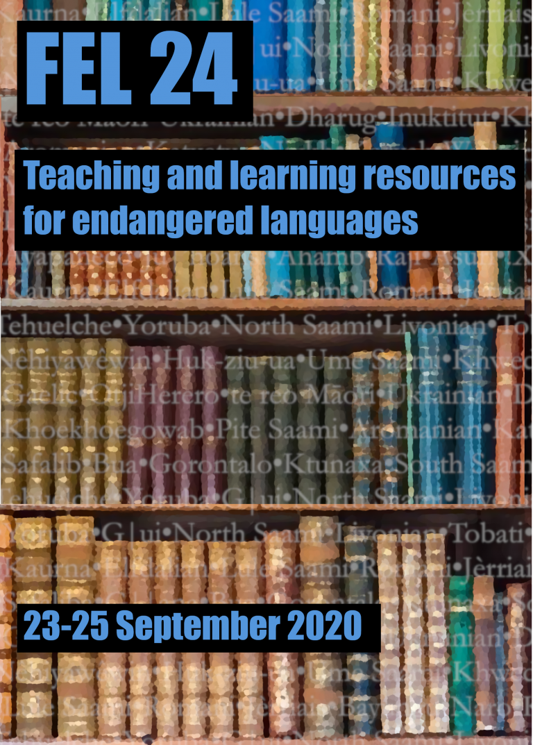 poster for FEL conference with books and text incliding the title and dates