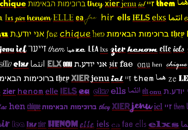 an image of pronouns in various languages and fonts