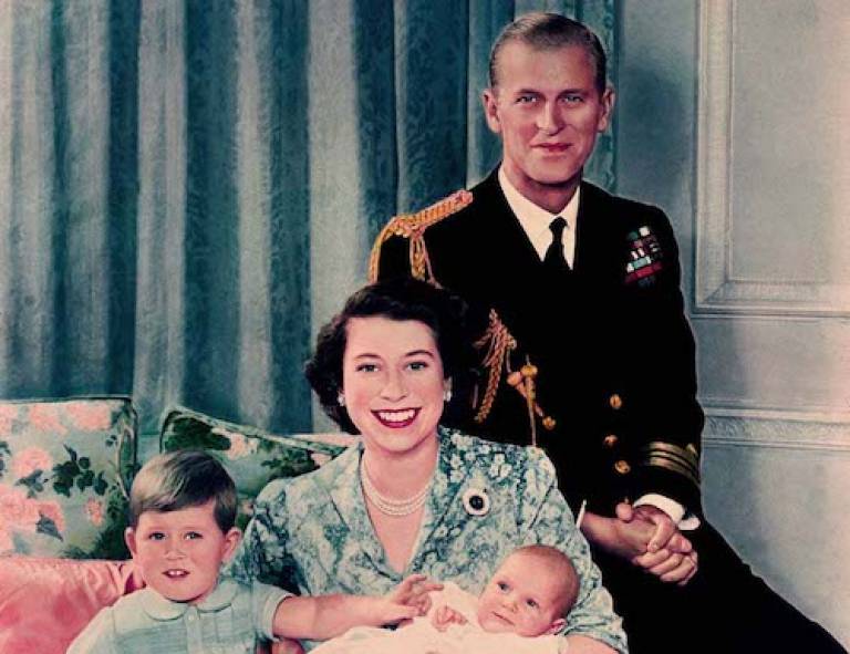photo of young Queen Elizabeth and Prince Philip with their children