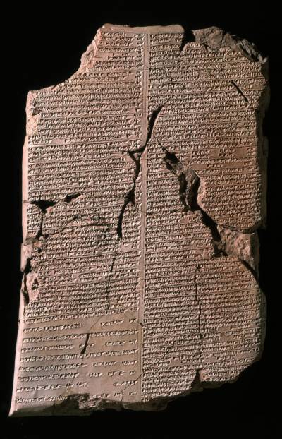 Part of a clay tablet, medical, much fractured, 2 columns of inscription, Neo-Assyrian. 