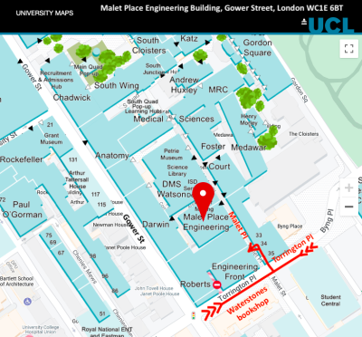 Map of UCL buildings on Malet Place