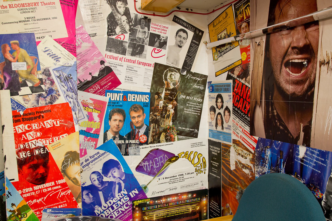 Posters on the wall of the Bloomsbury Theatre dressing room