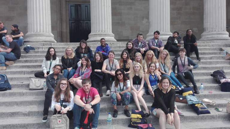 Summer School students on the Portico steps