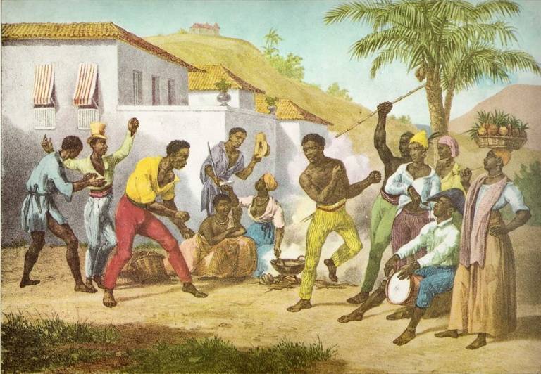 painting of Capoeira being practiced in 19th century Brazil 