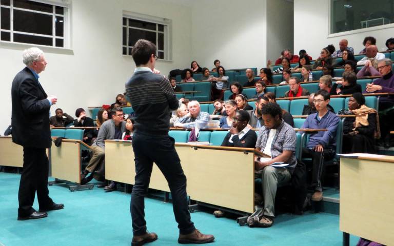 UCL History's Melvyn Stokes and Matt Jones deliver a lecture to an audience