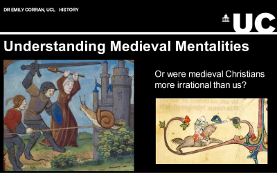 Powerpoint slide called Understanding Medieval Mentalities with a medieval image