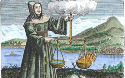 Roger Bacon by Michael Maier - Public domain image of medieval doctor doing alchemy