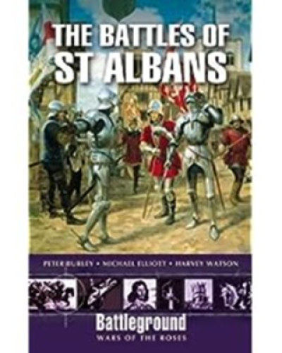 Book cover of the battles of st albans with images of knights in armour