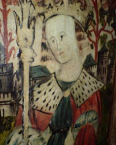 Medieval image of royalty holding a sceptre