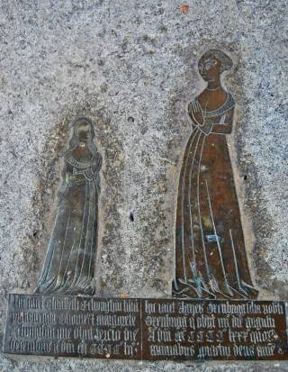 Brass of Agnes Oxenbridge and Elizabeth Etchingham, c.1480, in Assumption of Blessed Mary and St Nicholas church, Etchingham, East Sussex, England