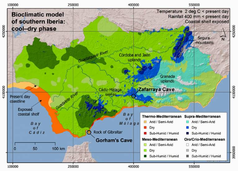 Bioclimatic model of souther Iberia - Cool and dry phase