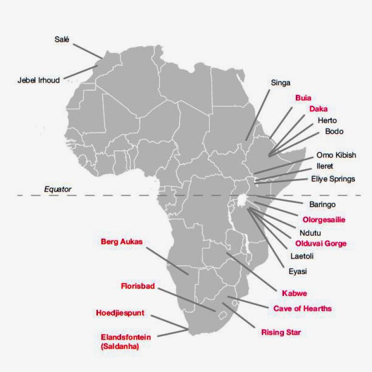 Hominin evolution in subequatorial Africa map