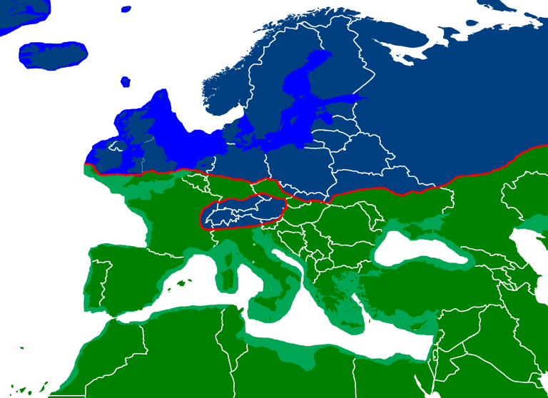 A map of the extent of Ice Caps and now submerged land during the Last Glacial Maximum in Europe