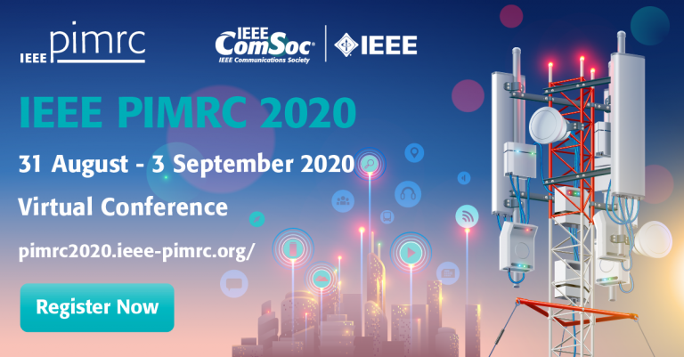 Image of communication tower with PIMRC conference 2020 event dates 