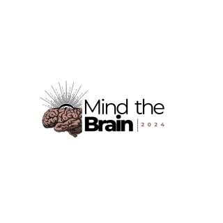 The Mind the Brain 2024 logo. It Has a Dusty Pink Coloured Brain with Black Sun Rays Coming out of the top of the head with the words Mind the brain 2024 on the right of the image in black text, with 2024 in dusty pink text.