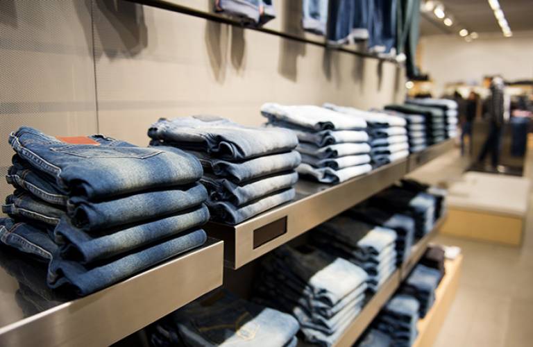 Jeans on shop shelves