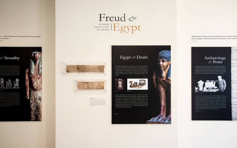 A Freud and Egypt poster at an exhibition