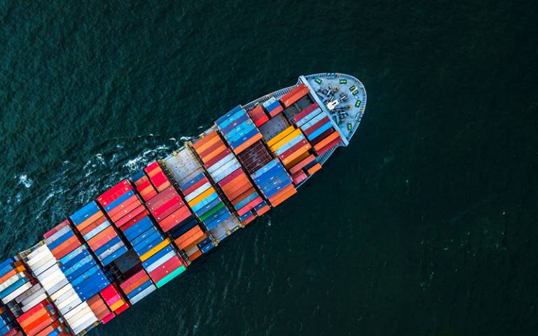Aerial shot of ships in the sea