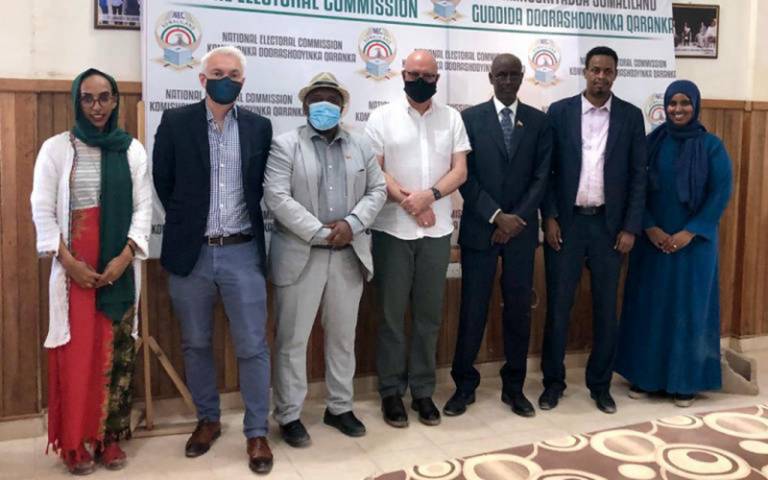 Professor Michael Walls (centre) meets with Somaliland's National Election Commission in Hargeisa.