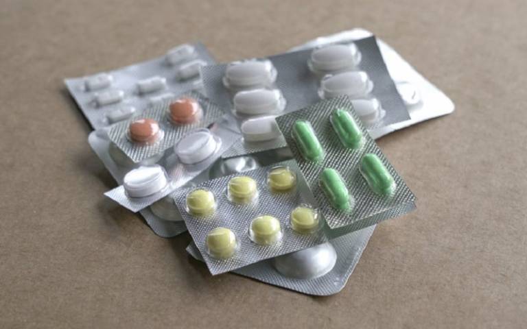 Package of medicine in tablet and pills form, in various colors