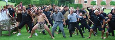 Ngati Hinemihi, Ngati Ranana and the New Zealand Olympic team performing a haka to Hinemihi (Dean Sully 2012)