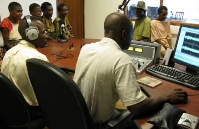 Radio Biso na Biso recording an Mbendjele language programme (2009) - Jerome Lewis