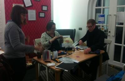 A zine-making workshop in Strindberg's Red Room. Image: Dr Claire Thomson