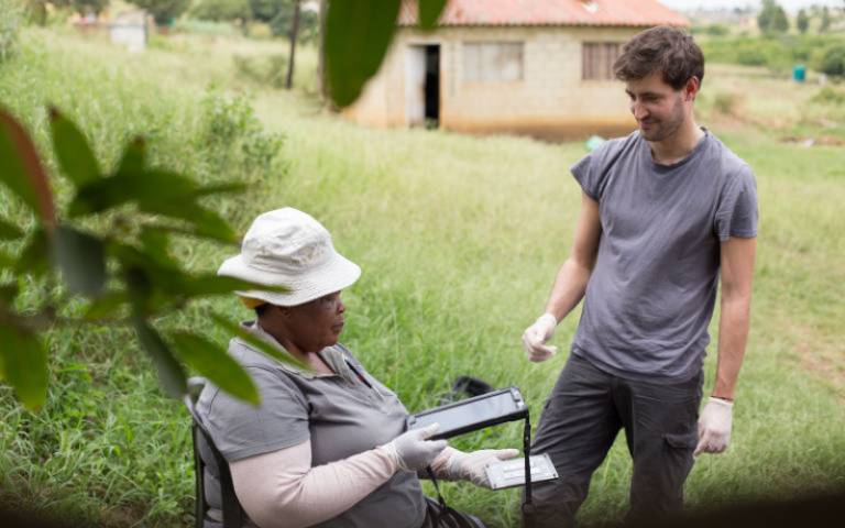 Africa Health Research Institute (AHRI) fieldworkers testing the app with research participants in northern KwaZulu-Natal, South Africa