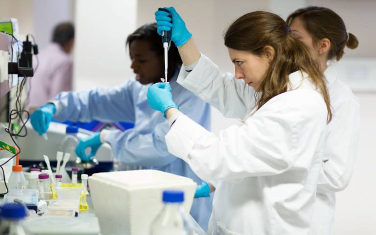 Image shows students working in a laboratory