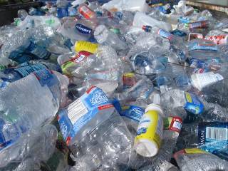 plastic bottles in a pile ready for recycling