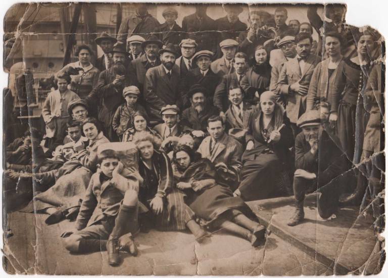 Eastern European Jewish immigrants aboard a ship headed for Eretz Israel/Mandatory Palestine, late 1920s (courtesy Howard Kordansky Collection).