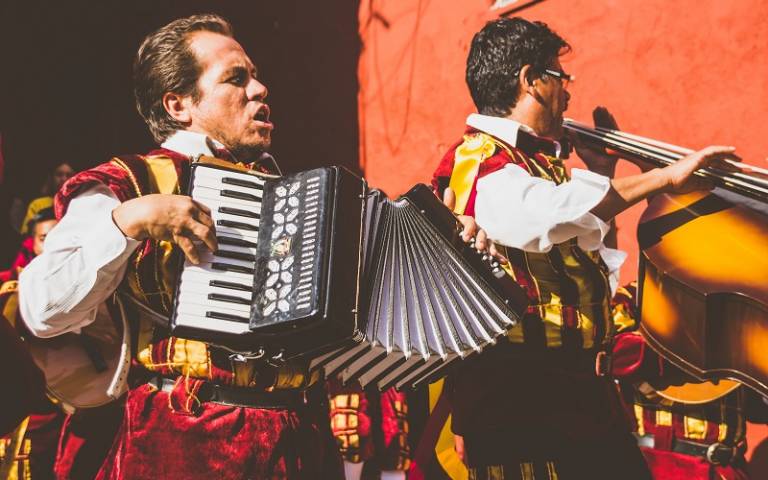 Musicians in a traditional mexican callejoneada