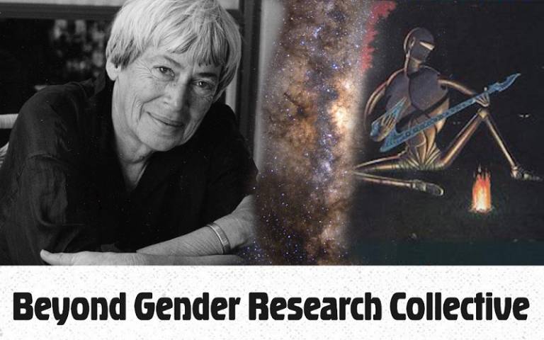 Beyond Gender logo plus an older woman and a robot image