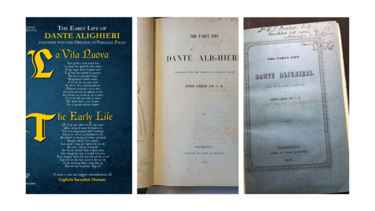 Three different images of editions of Dante's book