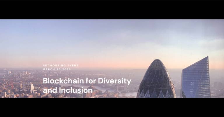 Image of Blockchain event website, with some London skyscrapers in the foreground and a view across South east London
