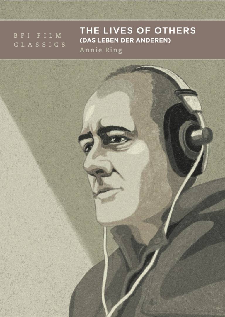 Cover of the book with an abstracted rendering of the film's protagonist. A man looking to the left out of the picture, headphones on, concentrated look in his eyes, his eyebrows furrowed