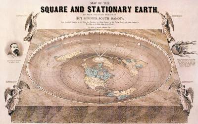  A "flat-Earth" map drawn by Orlando Ferguson in 1893, outer space studies ucl
