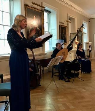 Christina Birchall-Sampson, bass violin held by Tabitha Tuckett, Toby Carr (theorbo), Alison Atkinson, Picture Gallery, Foundling Museum 
