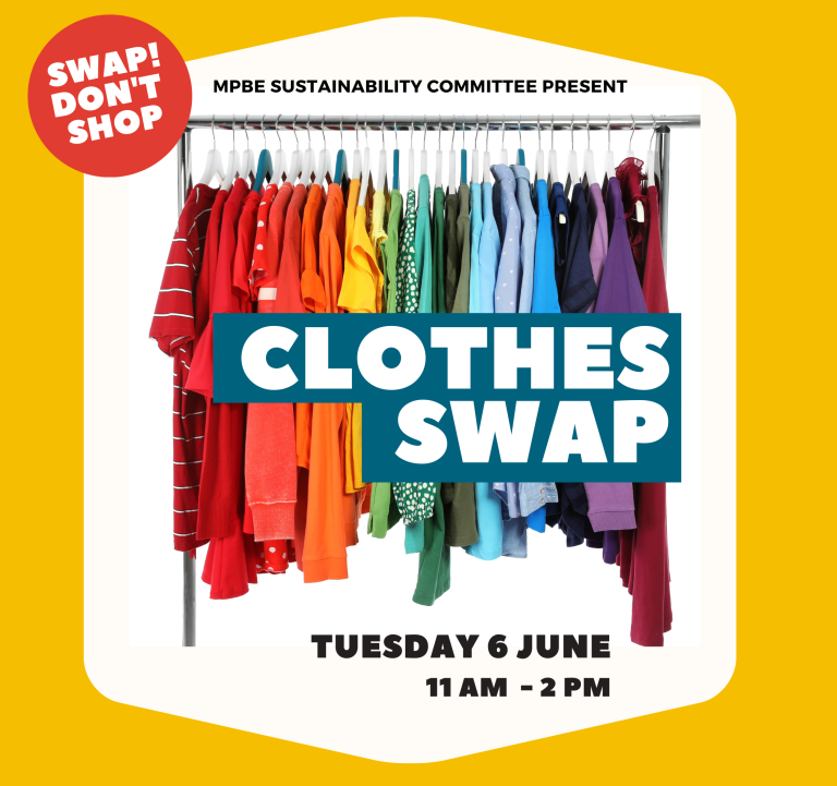 Clothes swap poster with Swap Don't Shop 6th June 11 am to 2 pm