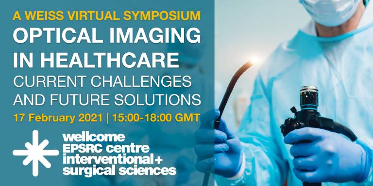 Digital posters for optical imaging in healthcare symposium showing an image of a doctor holding an endoscope