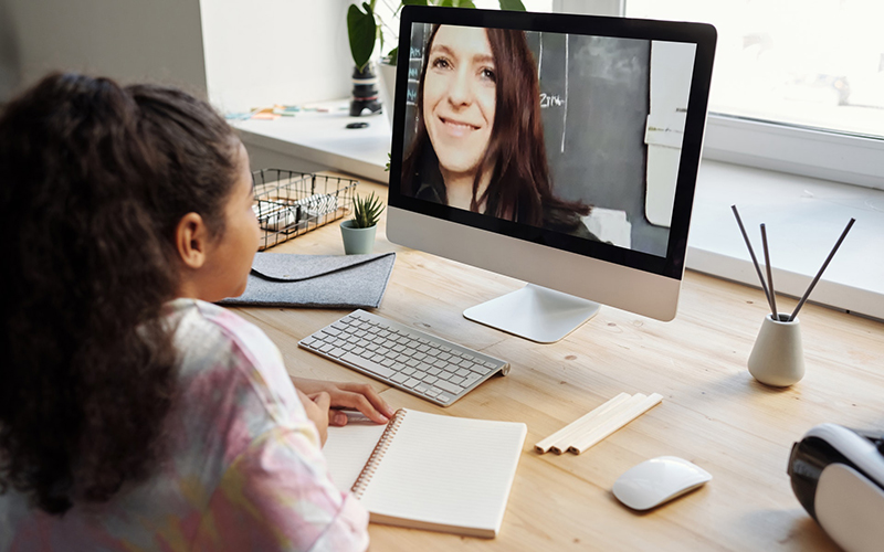 Teacher holding virtual class with pupil. Image: Julia M Cameron from Pexels