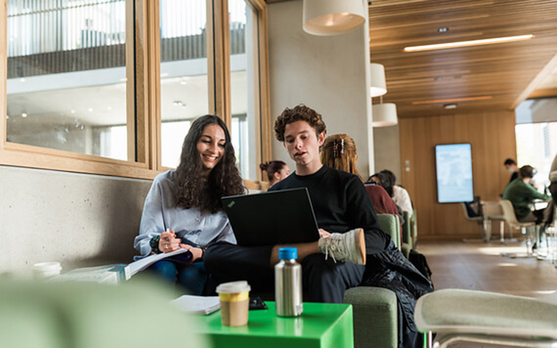 Students looking at laptop. Credit: UCL Digital Media.