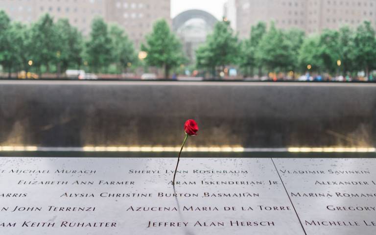 Flower placed on 9/11 memorial