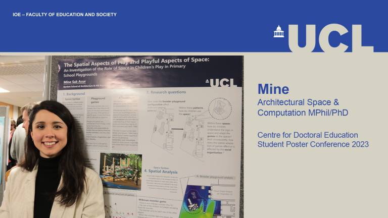 A photo of Mine in front of her research poster. Image credit: IOE Social Media.